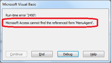 Microsoft Access Não é possível localizar o formulário referenciado