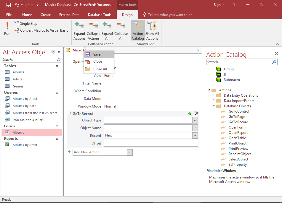 Maneiras de criar macros no banco de dados MS Access