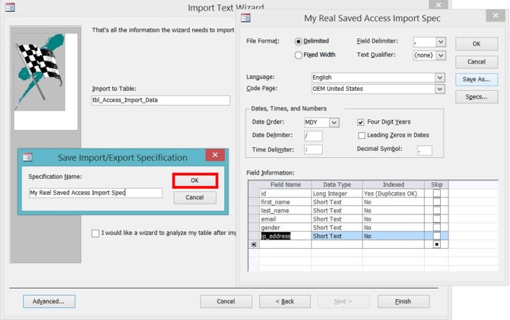 MS Access importacao erros 7