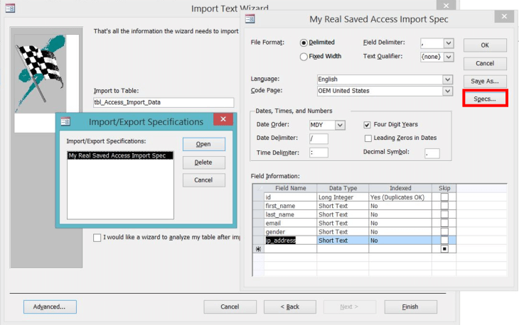 MS Access importacao erros 8