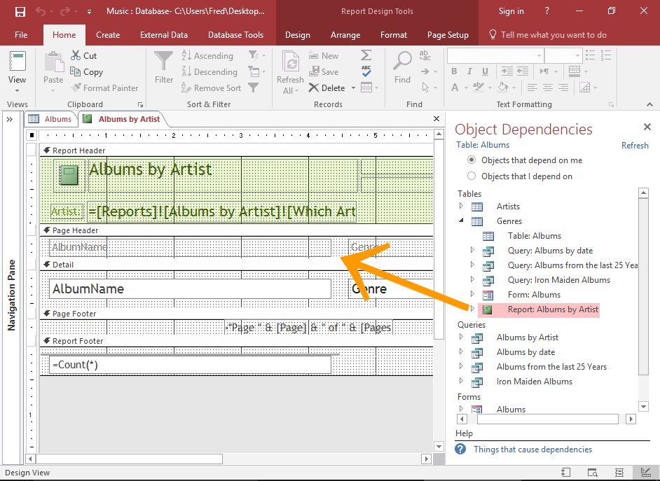 exibir um objeto dependente
