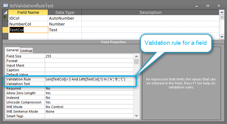 Tipos de regras de validação no Access