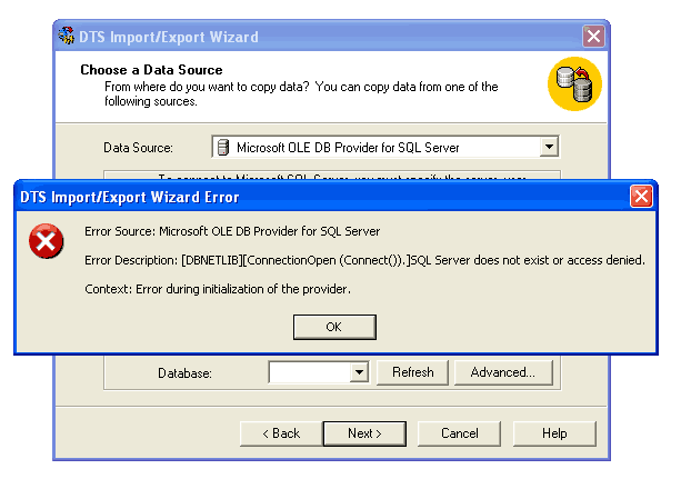 SQL Server não existe ou acesso negado