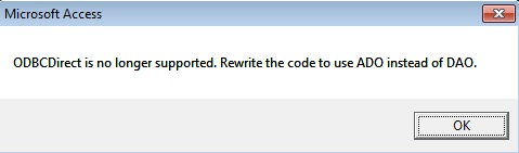 Access ODBCDirect não é mais compatível Erro