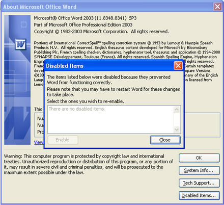 O documento causou um erro grave na última vez que foi aberto