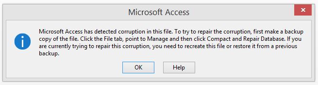Microsoft Access detectou corrupção neste arquivo
