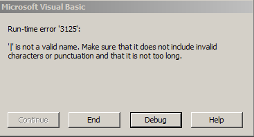 corrigir o erro de Access 3125 não é um nome válido