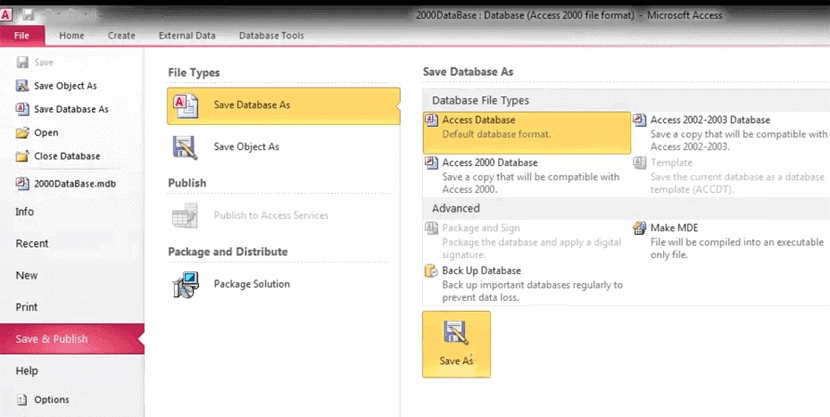 Access no puede abrir una base de datos creada