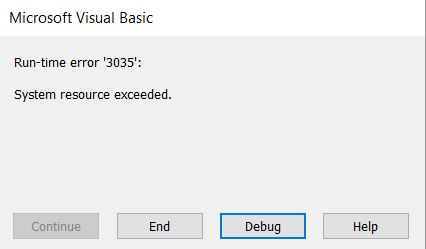erro 3035 System Resource Exceeded no MS Access