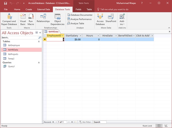 Microsoft Access guias não exibidas